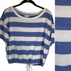 NWT Love Fire XL Shirt Cropped Blue White Striped Tie Soft Nautical New Top
